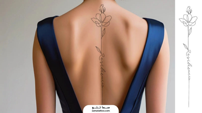 تاتو کمر طرح گل و متن انگلیسی