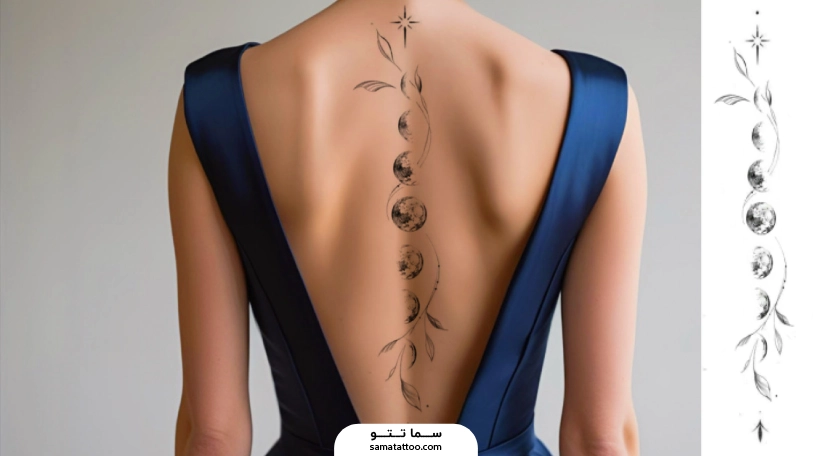 تاتو کمر با طرح کامل شدن فاز های ماه