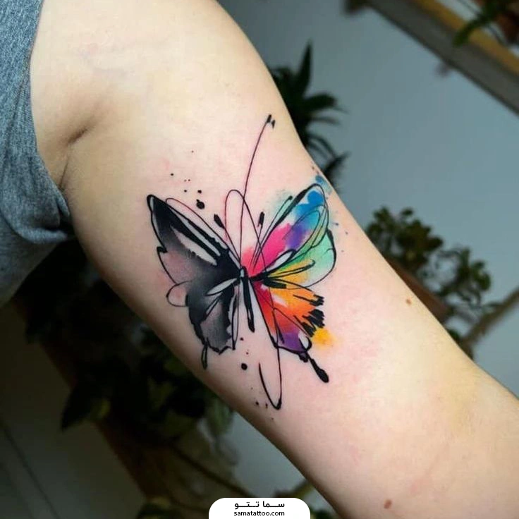 تتو رنگی و مشکی پروانه