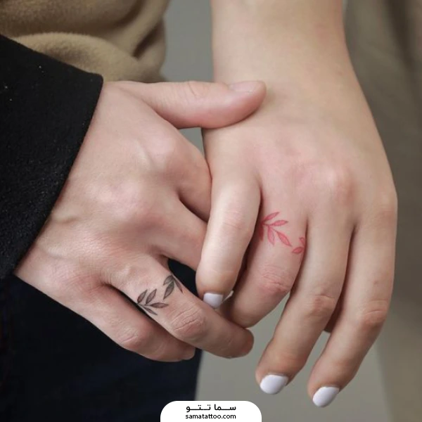 تاتو حلقه طرح برگ برای کاپل ها