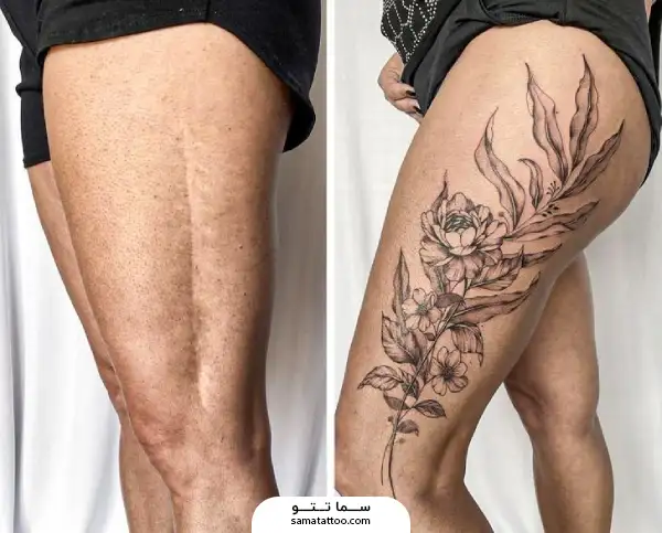 تاتو گل روی ران پا