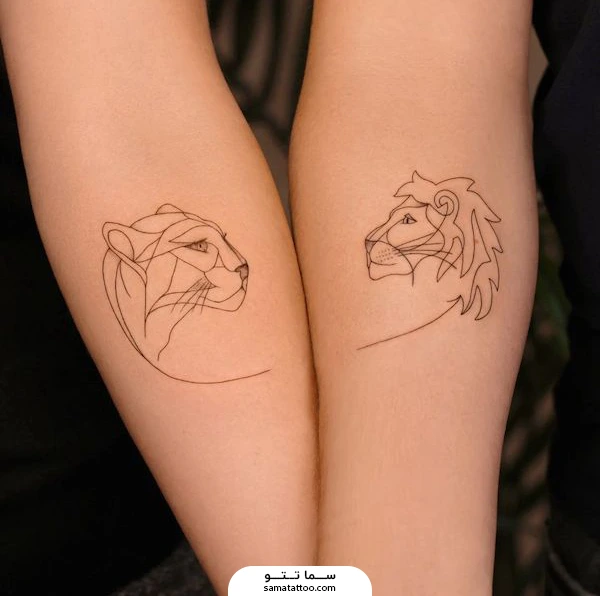 تتو ست شیر نر و ماده روی ساعد دست