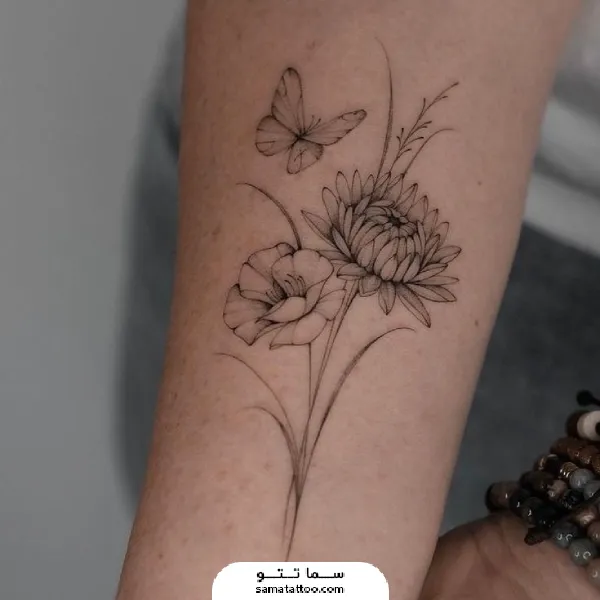 تاتو گل و پروانه